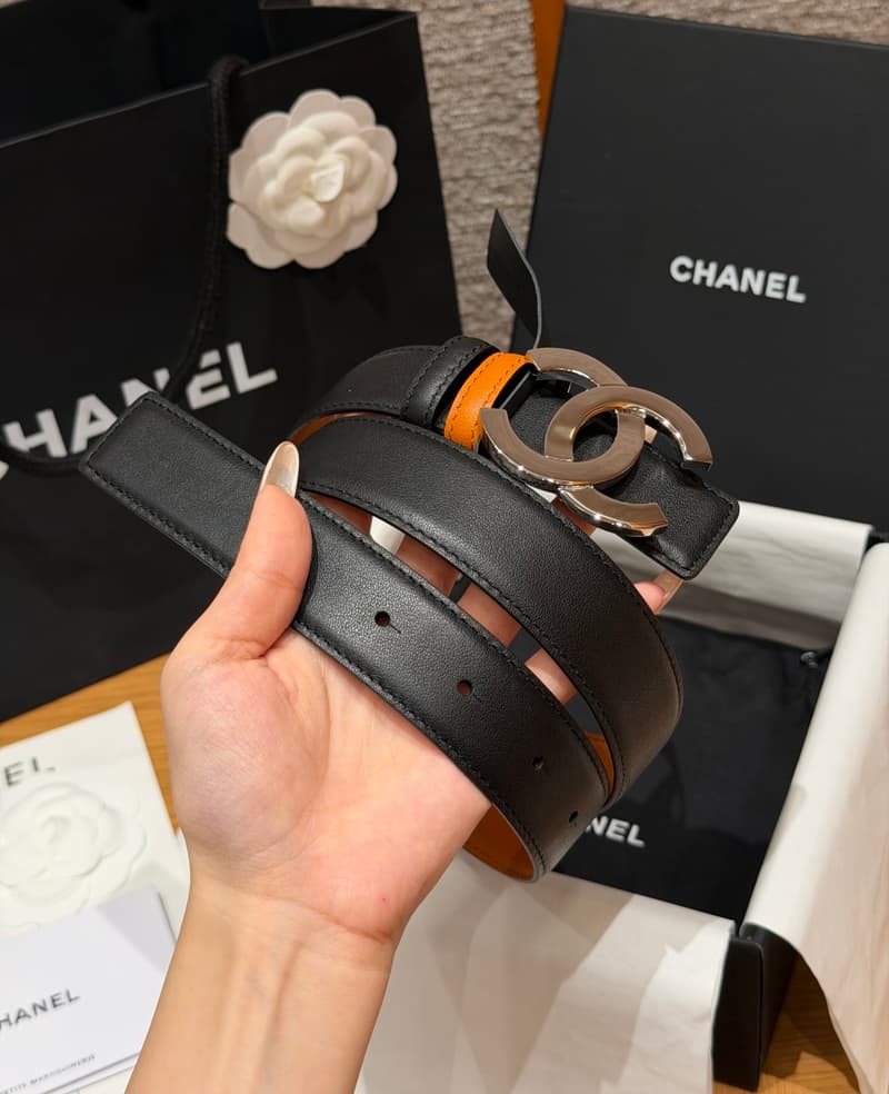 샤넬 리버시블 벨트 30mm (블랙 × 오렌지, 캐비어 카프스킨) 상세 2