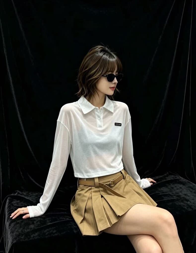 미우미우 숏 미시스루 텐셀 폴로 긴팔 (화이트) 10