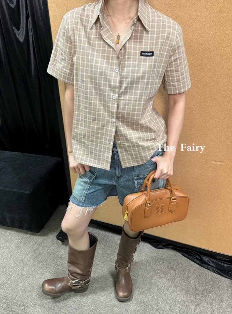 미우미우 카키 체크 반팔 셔츠 9