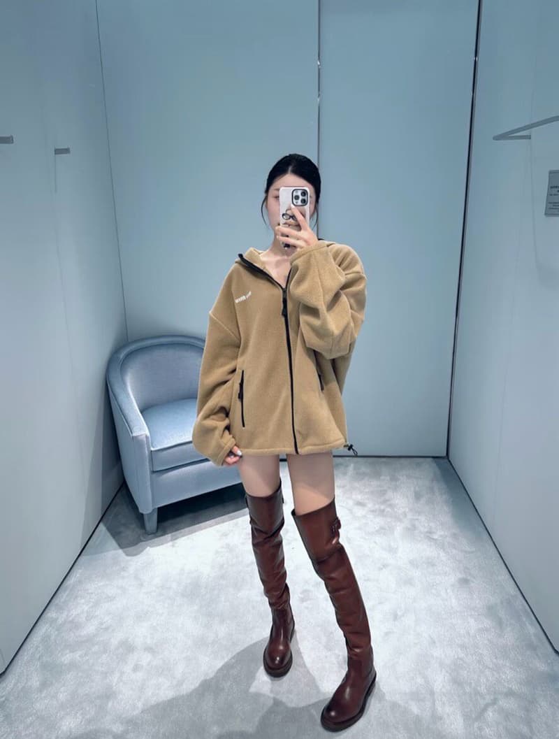 미우미우 카키 양털 후드 집업 자켓 7