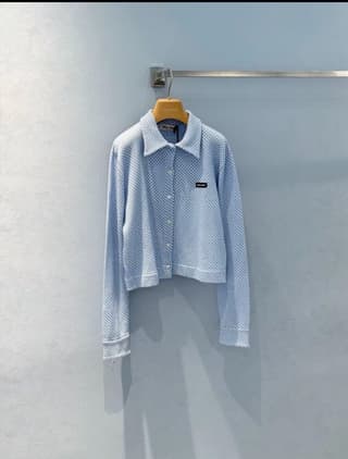 미우미우 블루 격자 망사 반팔 숏 셔츠 자켓