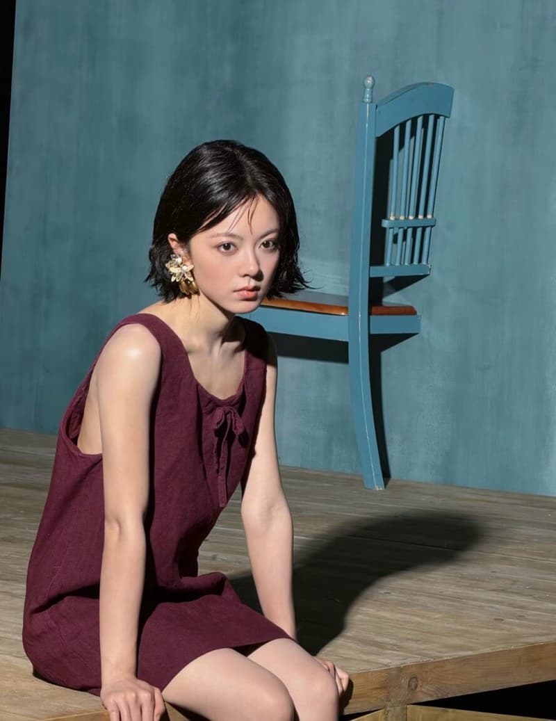 미우미우 아마 리넨 리본 무소매 미니 원피스 상세 1