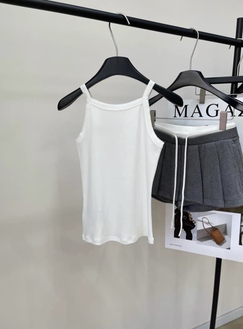 미우미우 아이보리 레이스 트리밍 린넨 배색 나시 12