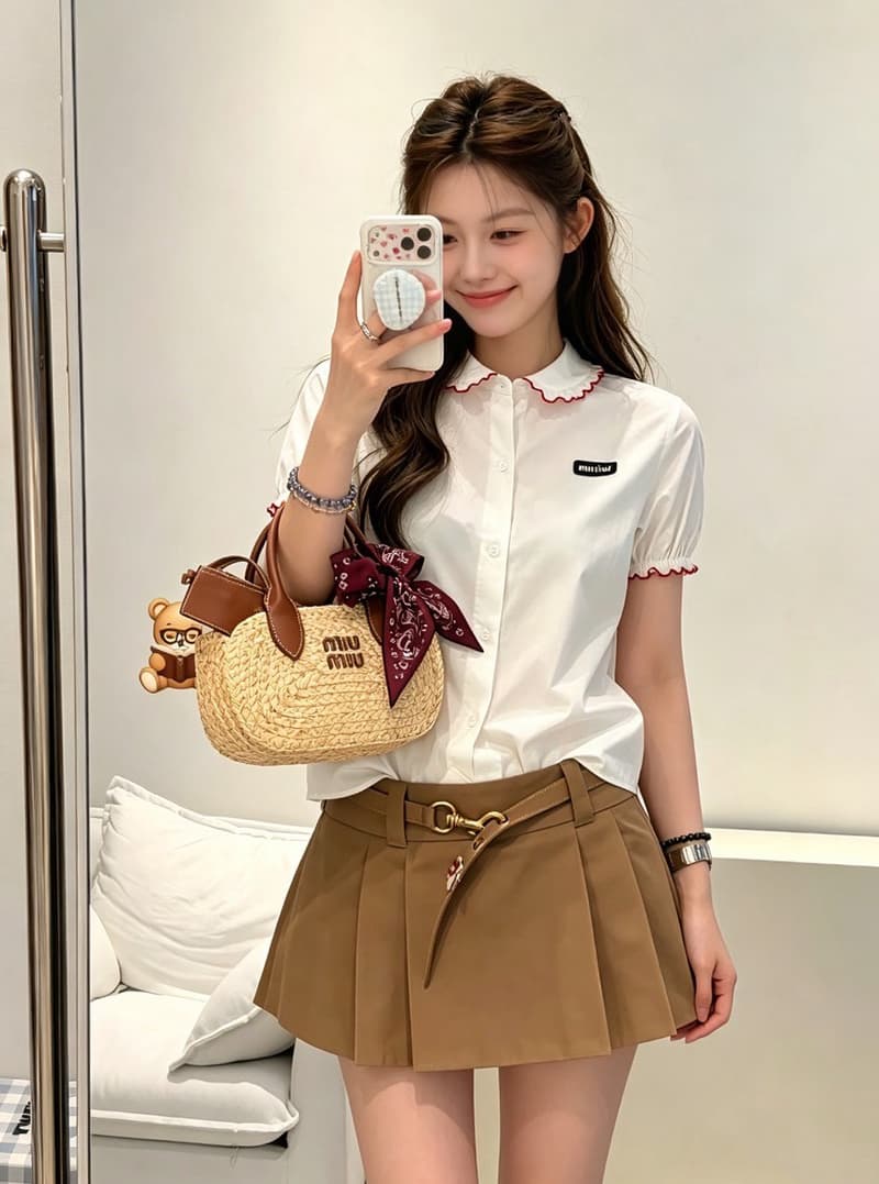 미우미우 레드 트리밍 도라지 카라 블라우스 7