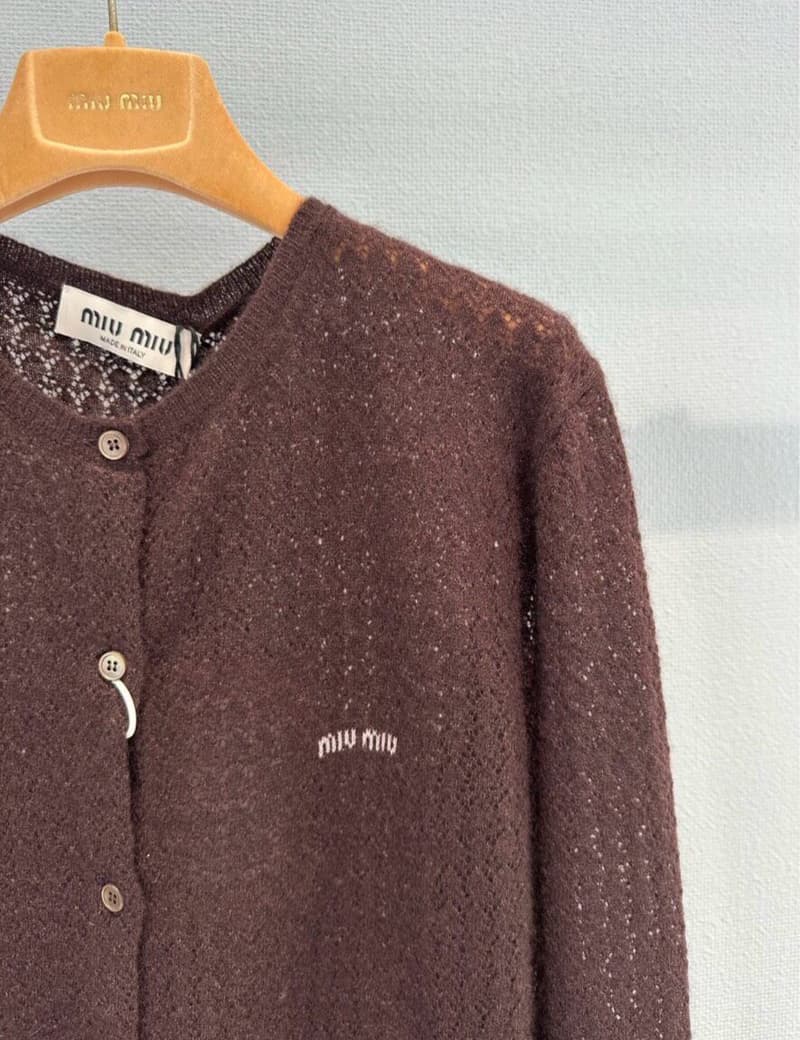 미우미우 딥브라운 케이블 캐시미어 숏 가디건 9