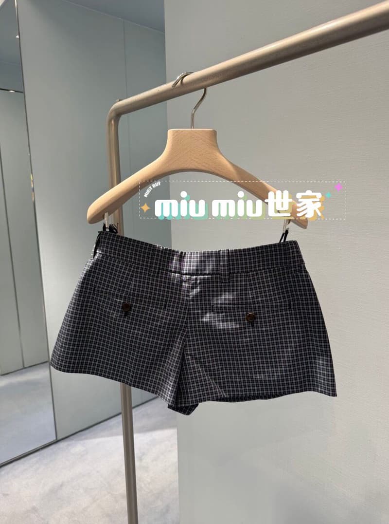 미우미우 藏青 체크 패턴 방주름 스커트팬츠 상세 2