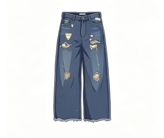 발렌시아가 Bal Baggy 블루 홀 워시드 데님팬츠