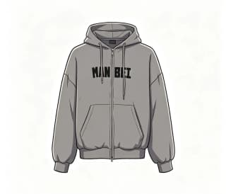 발렌시아가 휴먼 비잉 자수 후드 집업 (그레이 워싱)