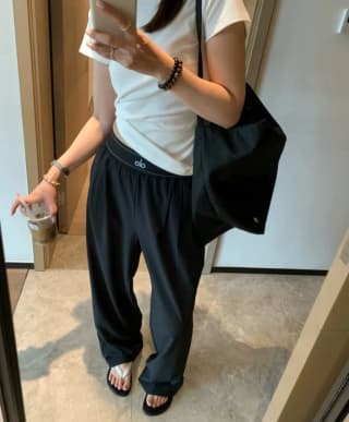 알로 스트레치 자카드 밴딩 트랙 팬츠 (블랙)
