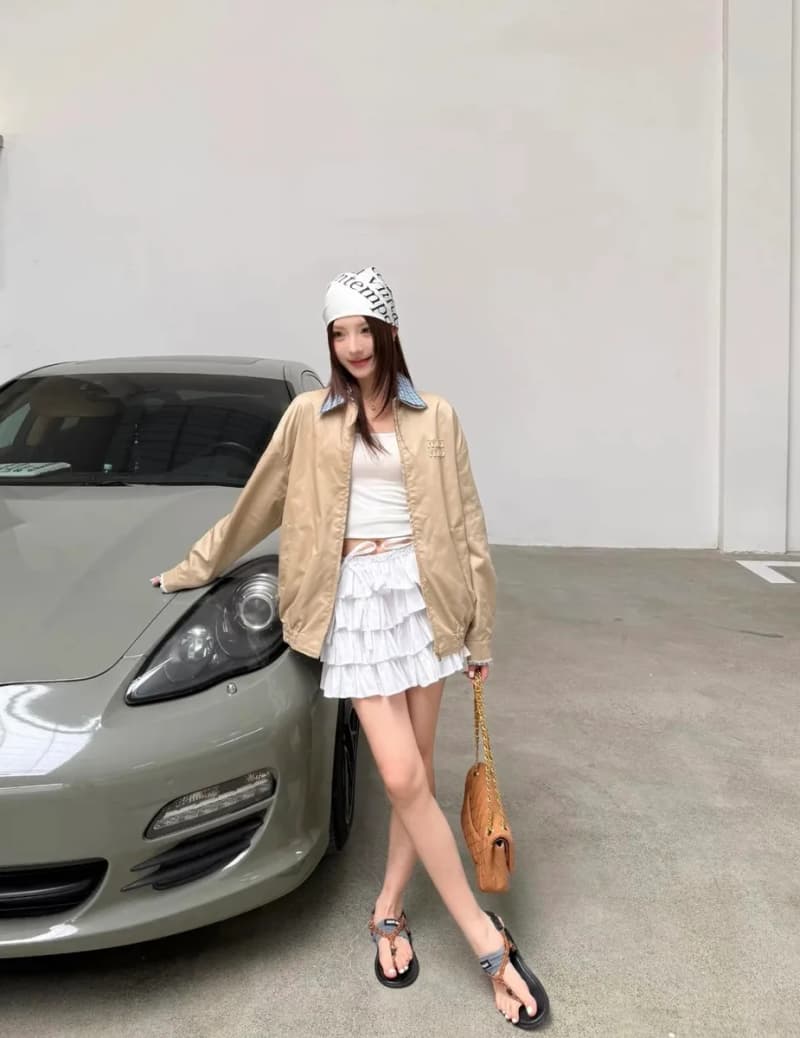 미우미우 냥이 카키 패치 더블카라 자켓 18