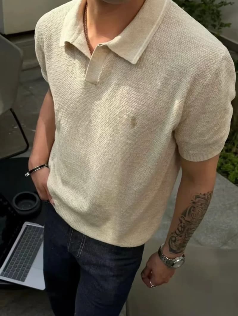 폴로 랄프로렌 리넨 혼방 시걸칼라 폴로셔츠 상세 1