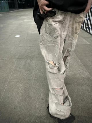 발렌시아가 파리 머드 다잉 나이프 컷 디스트로이드 데님 팬츠