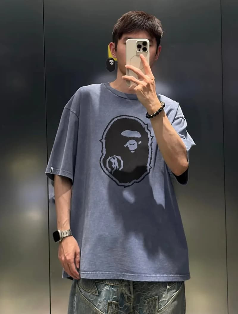 베이프 에이프맨 빅헤드 프린트 반팔 티셔츠 (워터워시 네이비) 9
