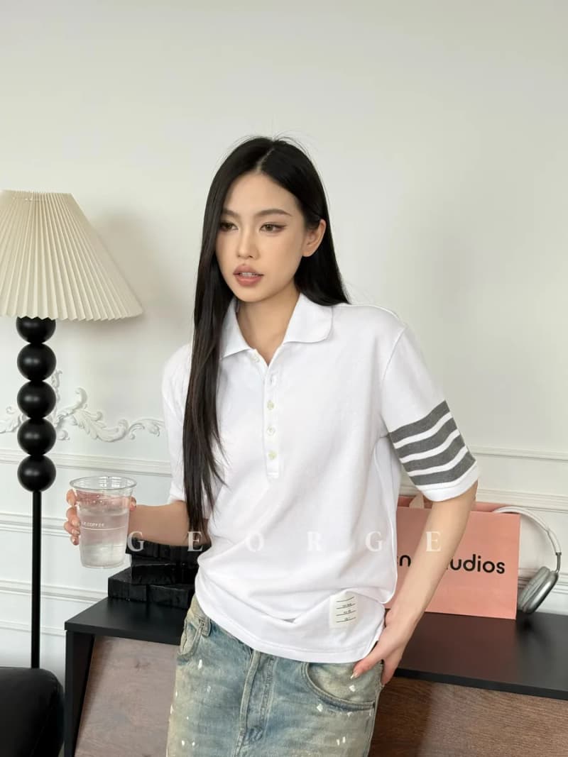 톰브라운 5버튼 반팔 카라 티셔츠 (4바 스트라이프) 상세 2