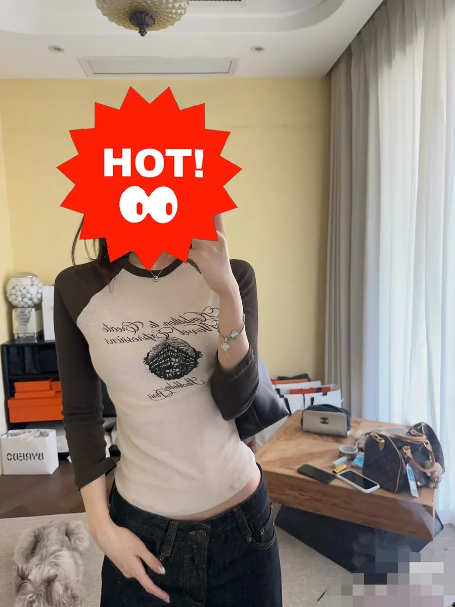아크네 스튜디오 빈티지 프린트 배색 래글런 긴팔 티셔츠 7