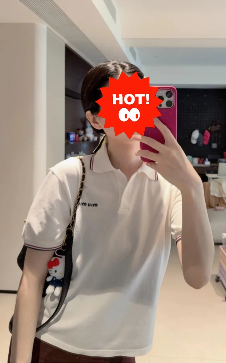 미우미우 트리콜라 트림 피케 폴로 셔츠 8