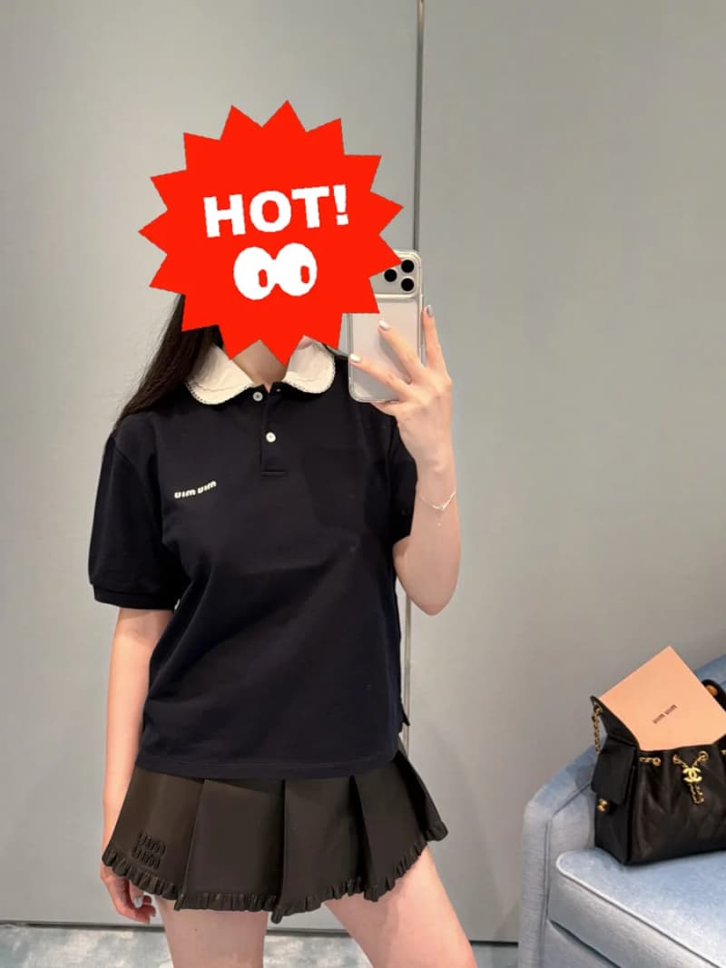 미우미우 레이스 카라 피케 폴로 셔츠 상세 1