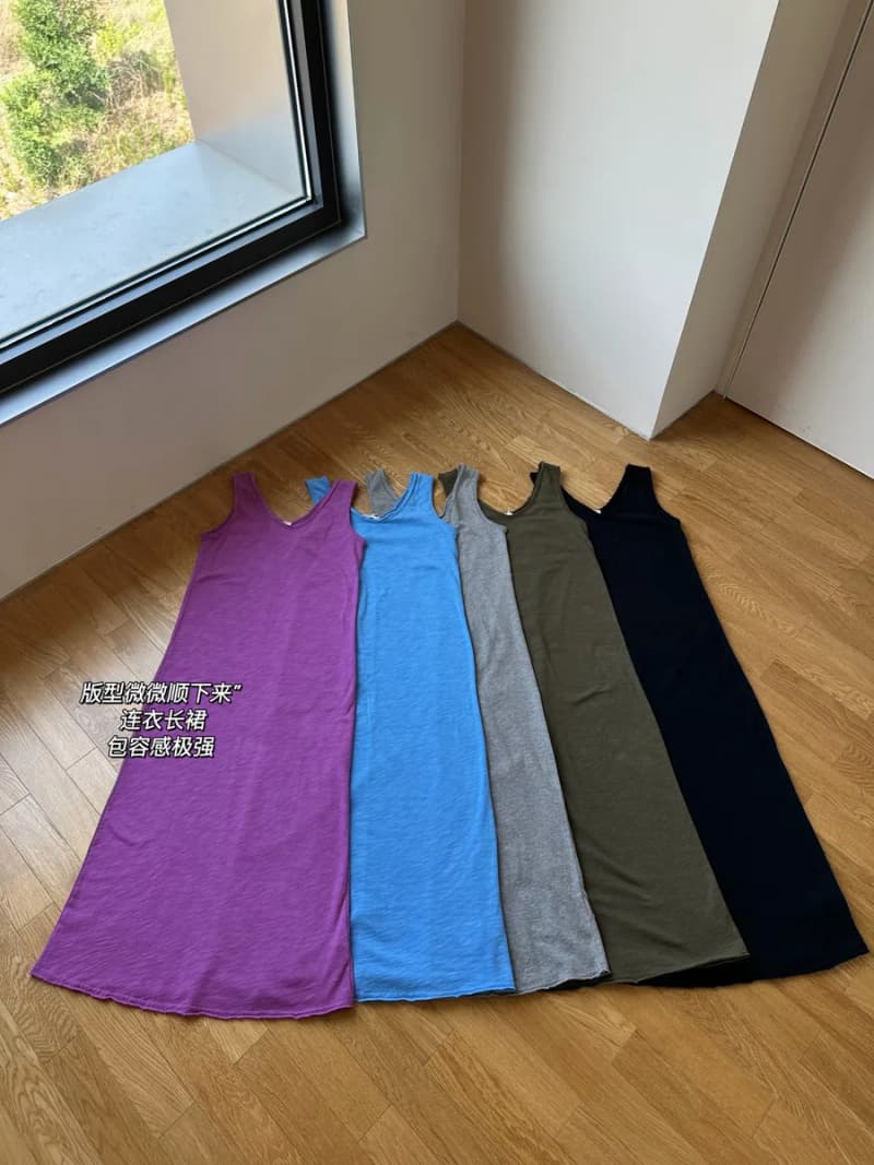 아메리칸 빈티지 브이넥 배색 원피스 (브레이크 에지) 5