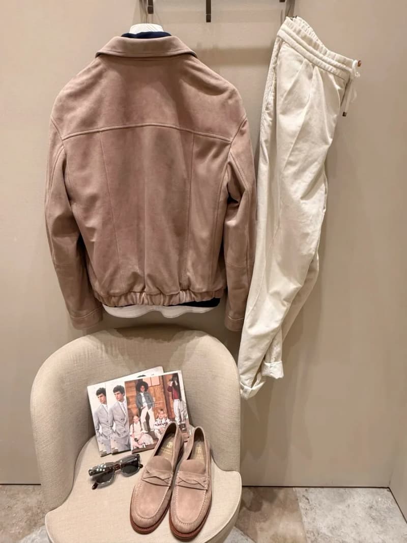 브루넬로 쿠치넬리 램스킨 스웨이드 라펠 가죽 자켓 20