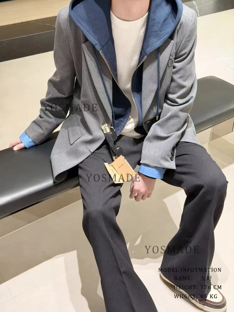 미우미우 로고 레터 패치 자수 소매 스티칭 원버튼 울 자켓 12