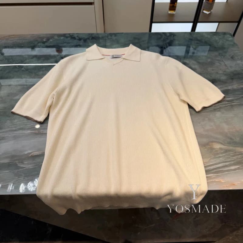 브루넬로 쿠치넬리 세로 스트라이프 올드머니 카라 니트 반팔티 9