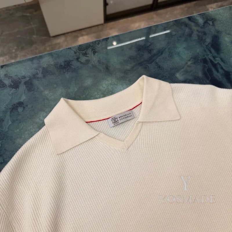 브루넬로 쿠치넬리 세로 스트라이프 올드머니 카라 니트 반팔티 11