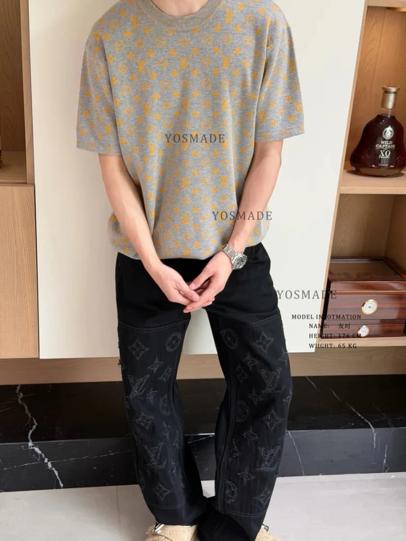 루이비통 워시드 로고 워커 루즈핏 블랙 데님 팬츠 5