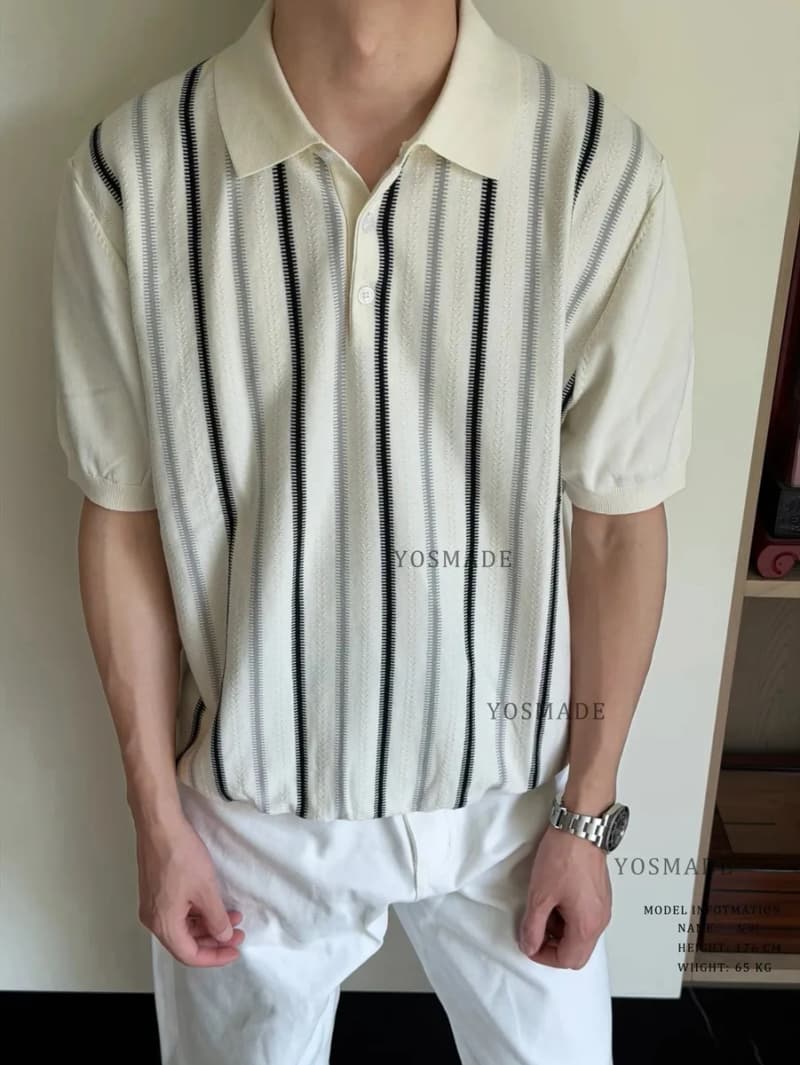 브루넬로 쿠치넬리 올드머니 스트라이프 배색 니트 폴로 반팔 9