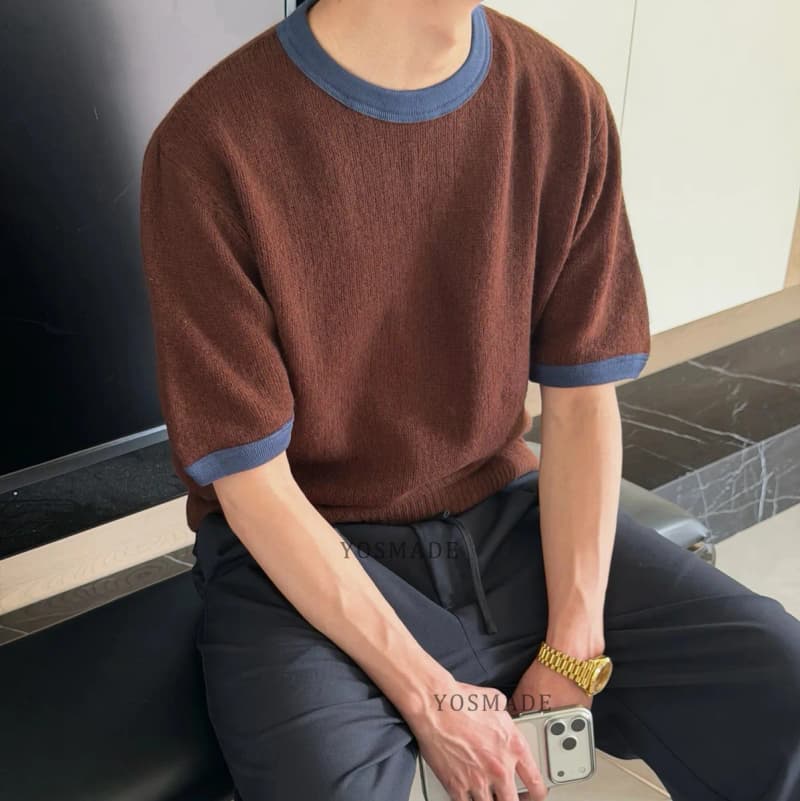 프라다 컬러블록 카라 울 니트 반팔 티셔츠 7