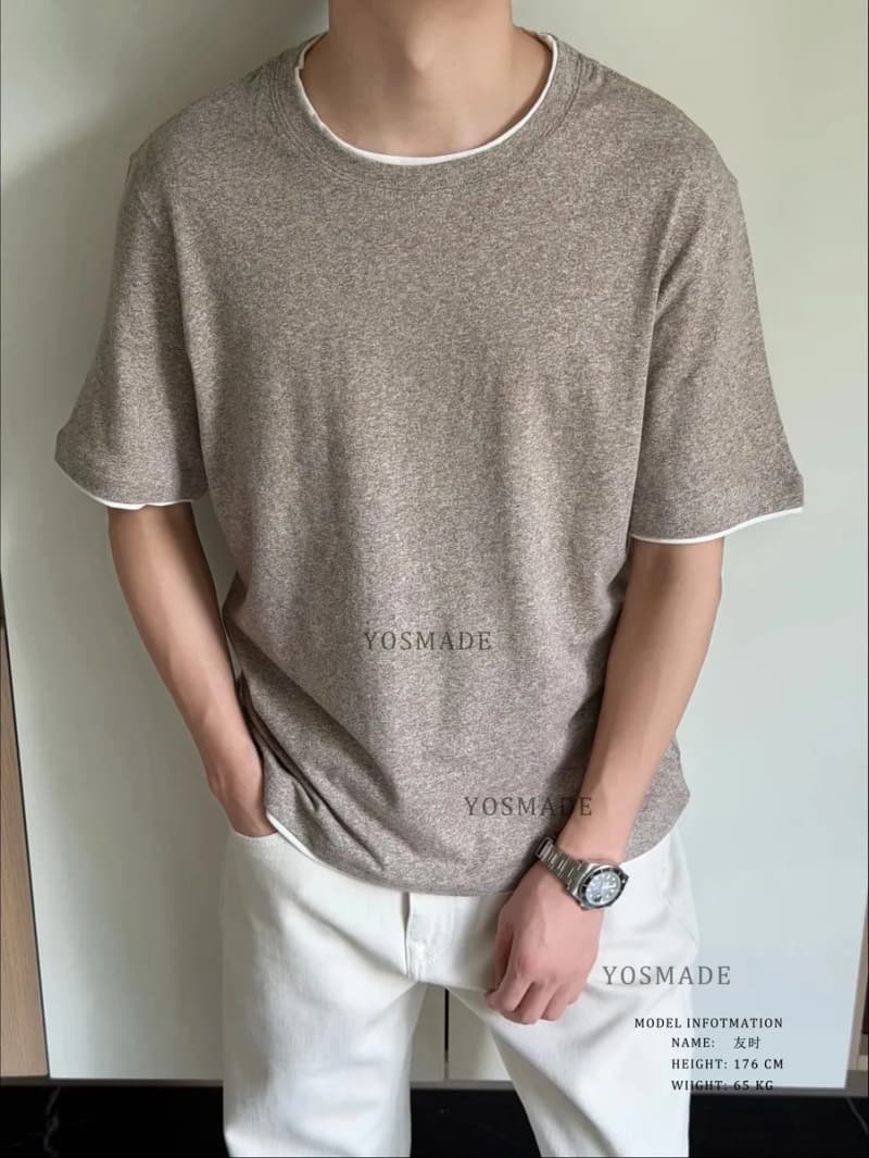 브루넬로 쿠치넬리 코튼 린넨 혼방 페이크 투피스 반팔 티셔츠 5