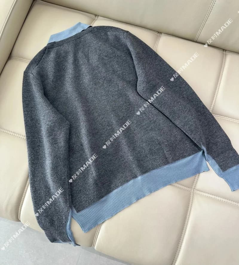 미우미우 캐시미어 혼방 브이넥 폴로 니트 (배색) 24