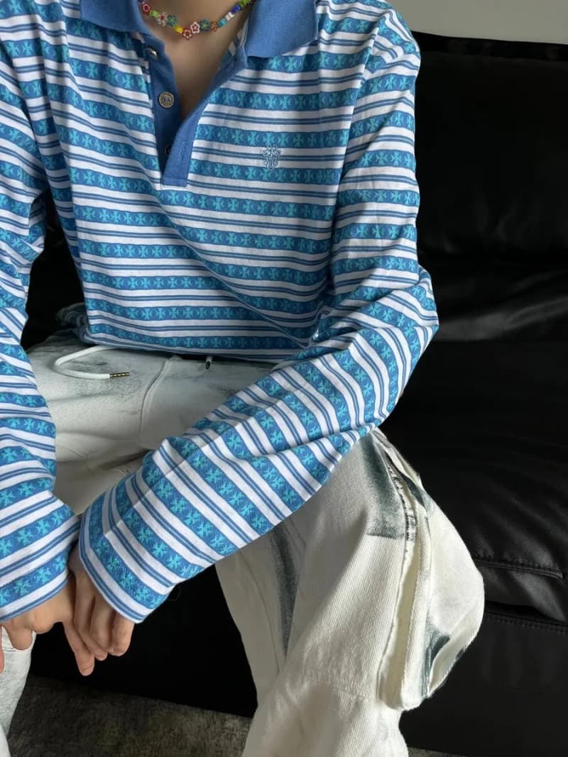 크롬하츠 매티보이 블루 스트라이프 제이카드 긴팔 폴로 7