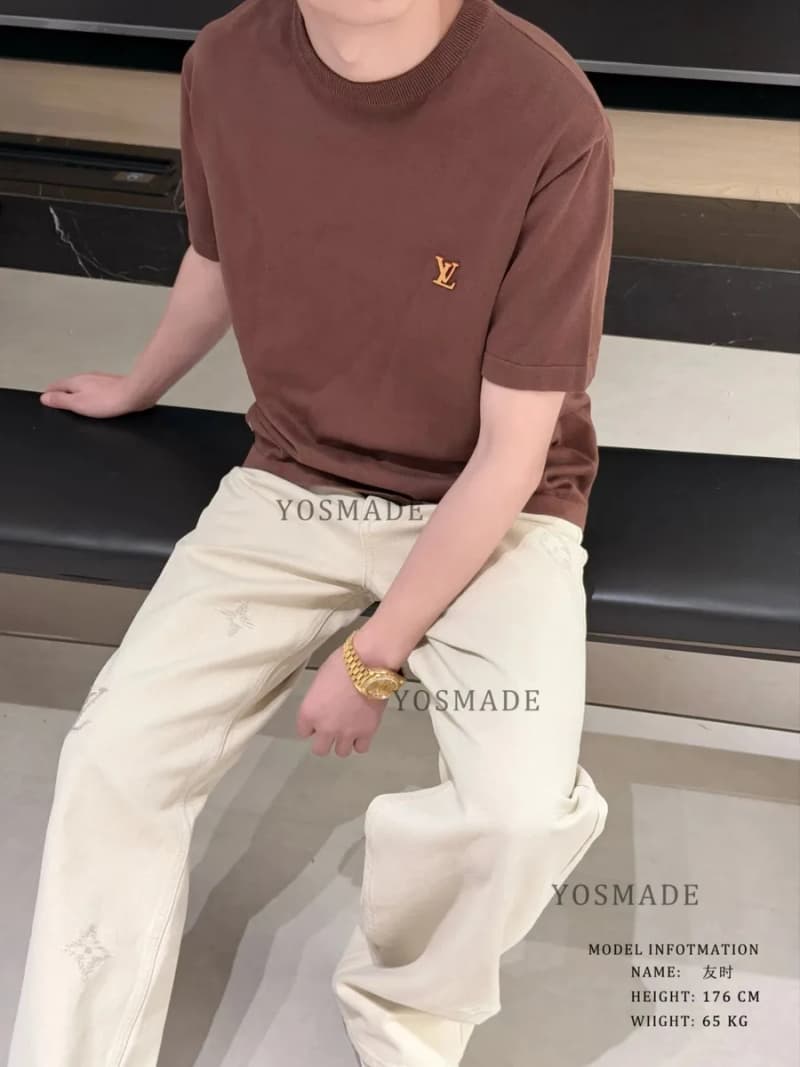 루이비통 레터 로고 레더 니트 반팔 티셔츠 24