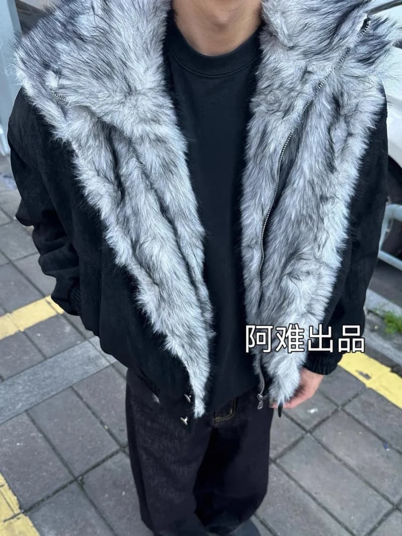 아난 폴라 울프킹 더블 턴다운 퍼칼라 座山雕 플리스 자켓 상세 1