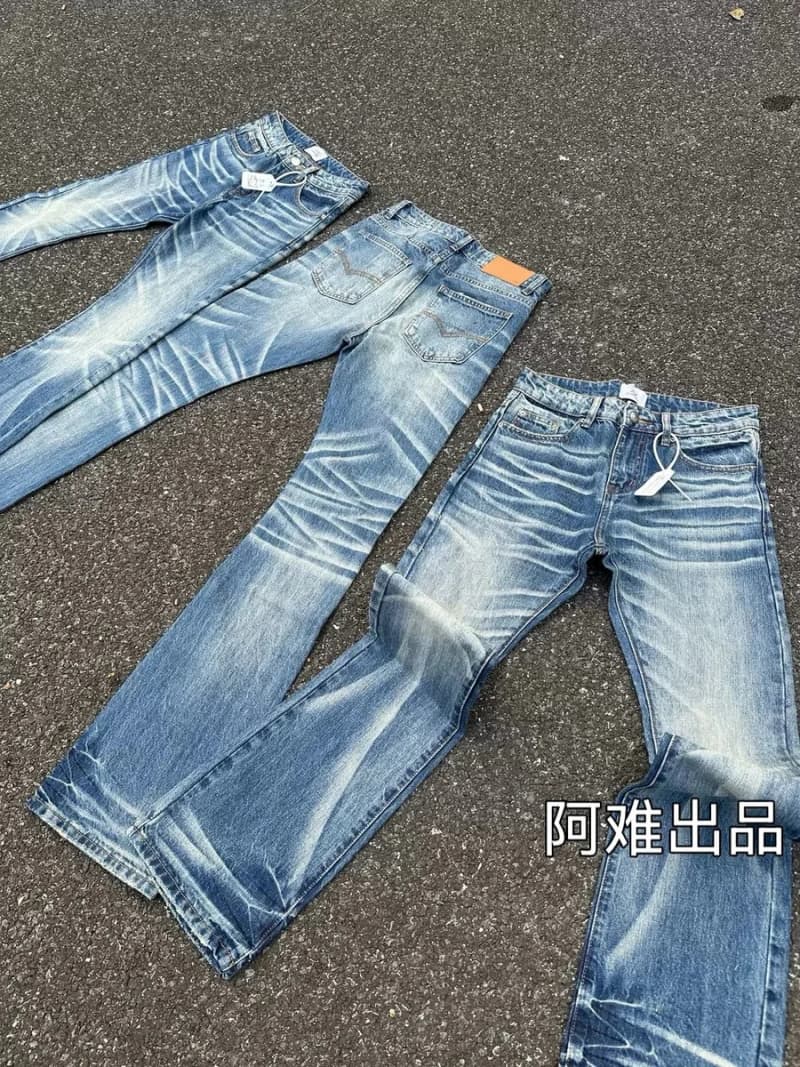아난 자체워싱 아이스블루 번개무늬 부츠컷 데님 (클린핏) 상세 1