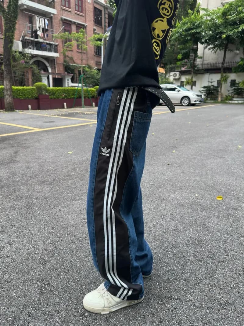아디다스 삼선 배색 데님 팬츠 상세 1