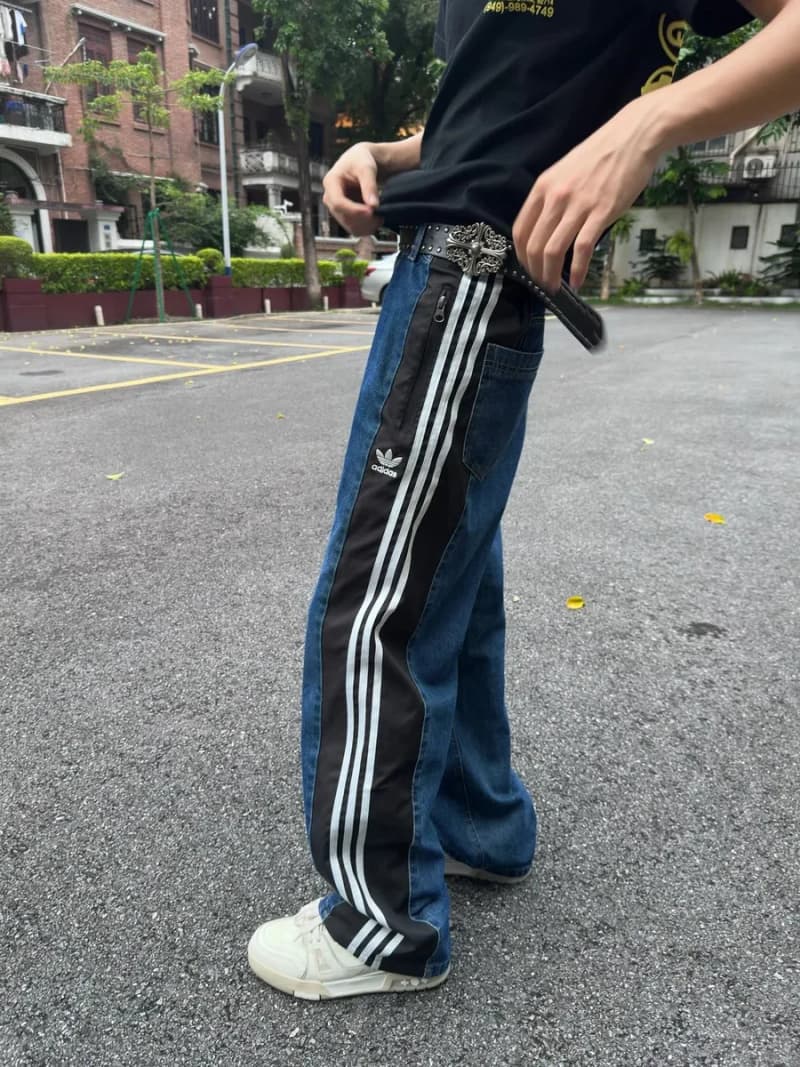 아디다스 삼선 배색 데님 팬츠 3