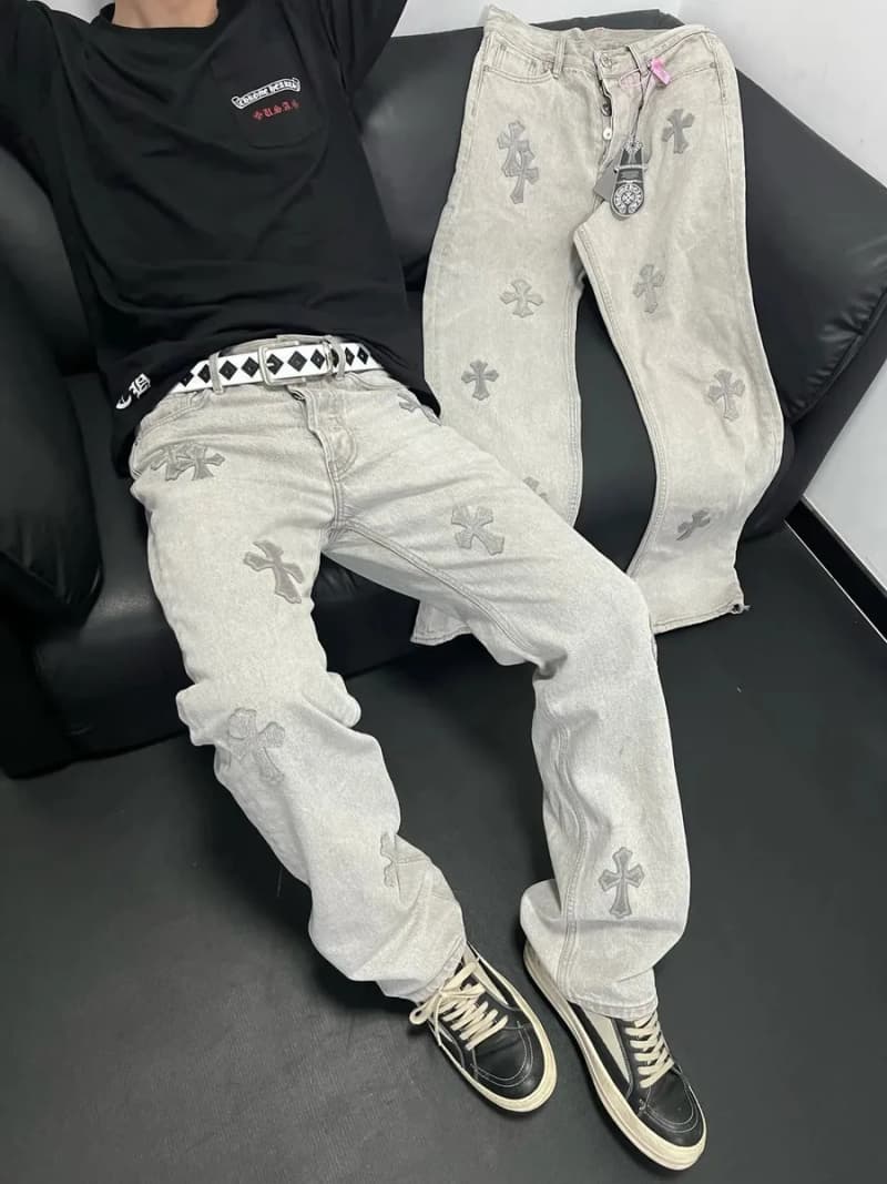크롬하츠 크로스 패치 워시드 데님 팬츠 (그레이) 상세 1