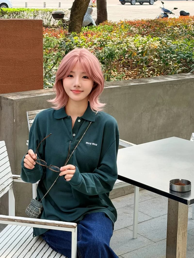 미우미우 스타일 레터 자수 피케 카라 긴팔 폴로 셔츠 15