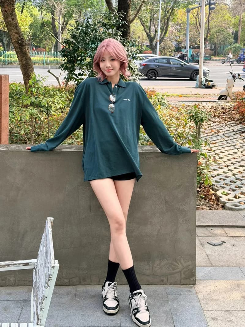 미우미우 스타일 레터 자수 피케 카라 긴팔 폴로 셔츠 18