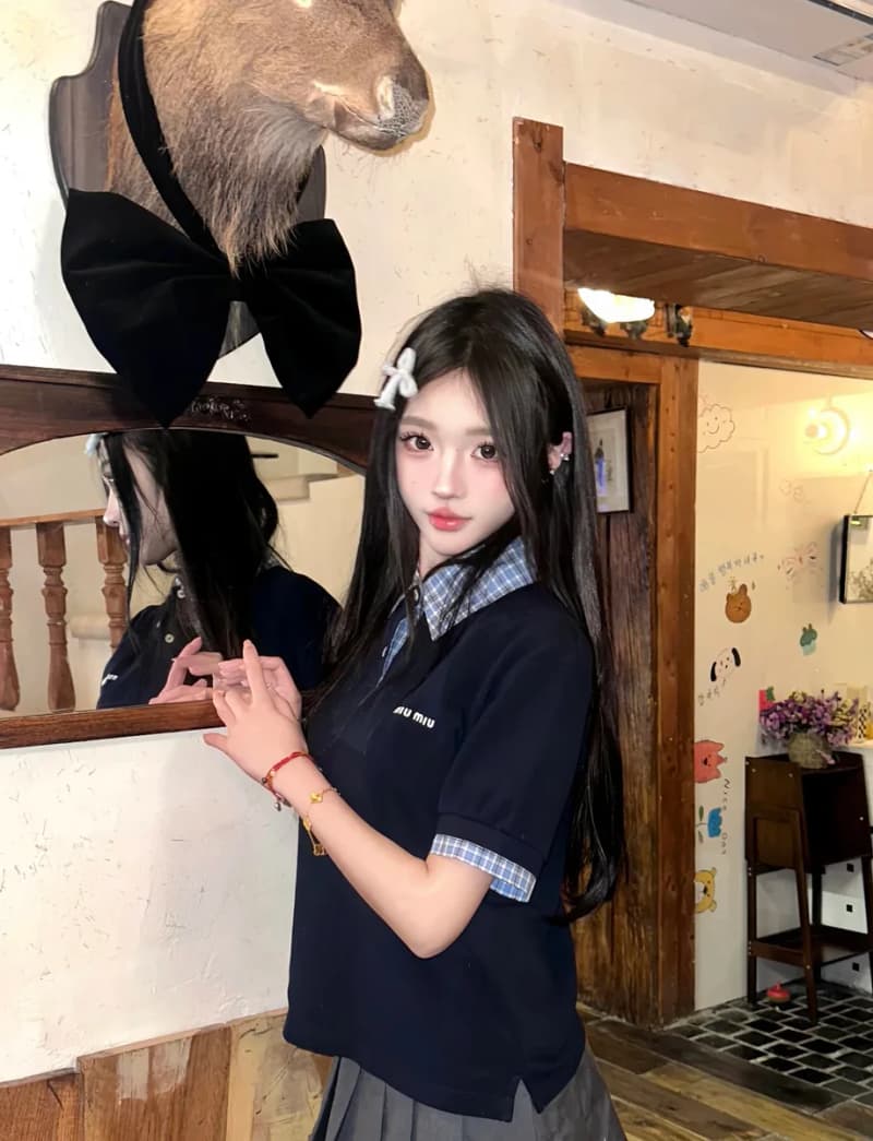 미우미우 체크 카라 반팔 피케 폴로 (핌마코튼) 11