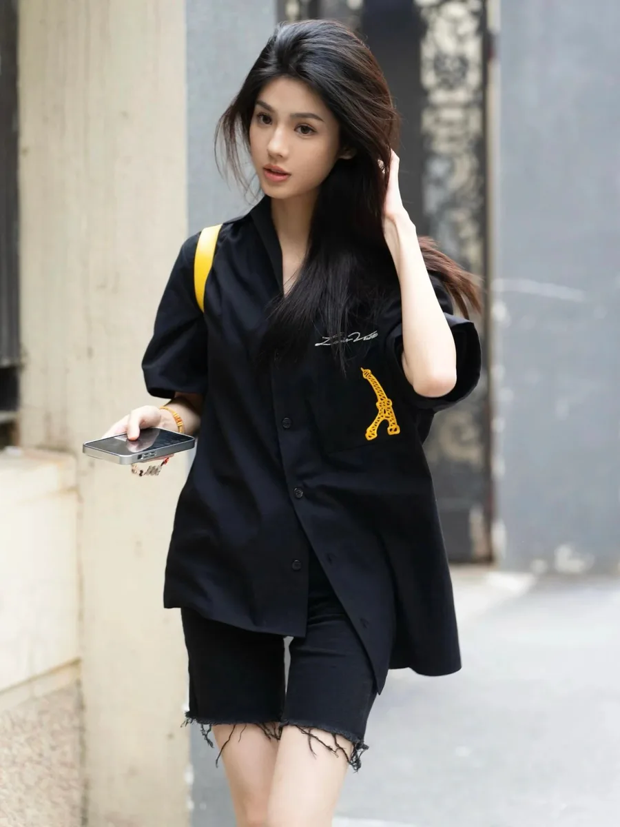 루이비통 에펠탑 자수 반팔 셔츠 (블랙) 20