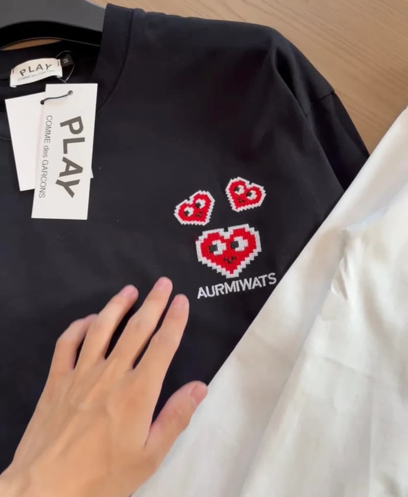 꼼데가르송 플레이 하트 로고 자수 긴팔 티셔츠 4