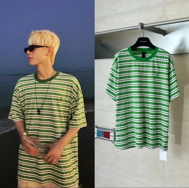 크롬하츠 그린 스트라이프 반팔 티셔츠 상세 1
