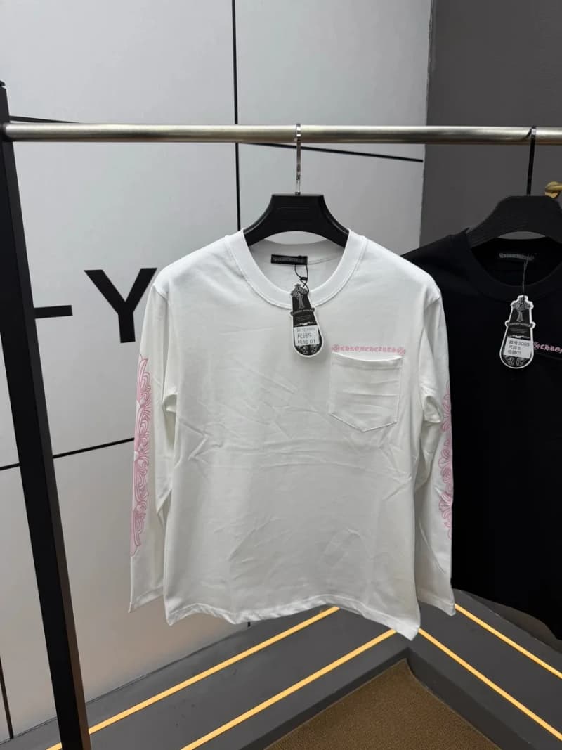 크롬하츠 컬러 배색 핑크 크로스 유니콘암 긴팔 티셔츠 상세 2