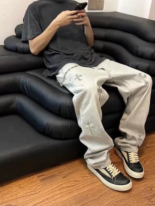 크롬하츠 실버 마모 크로스 청바지 (호스헤어)