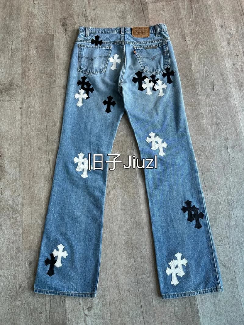 크롬하츠 크로스 패치 517 부츠컷 데님 팬츠 (아이스블루 워싱) 3