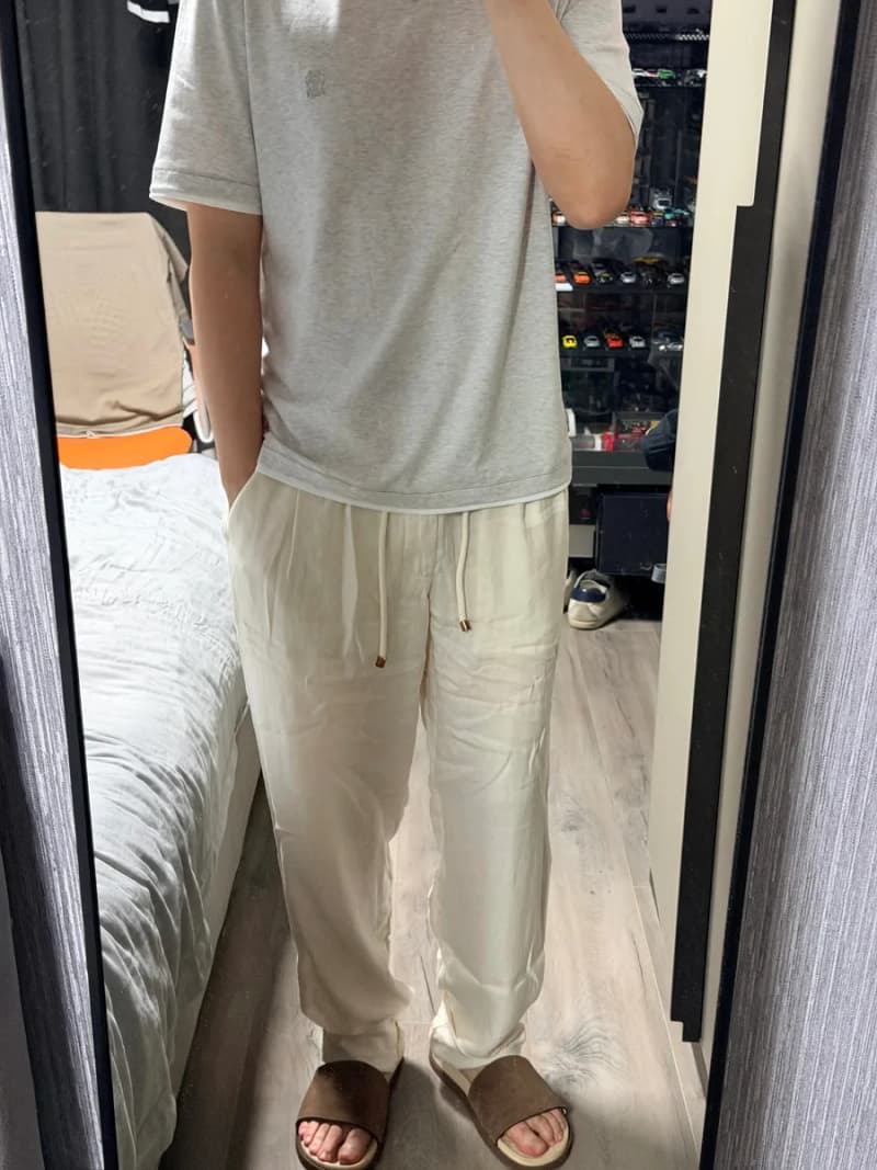 브루넬로 쿠치넬리 아마 오프화이트 스트레이트 팬츠 4