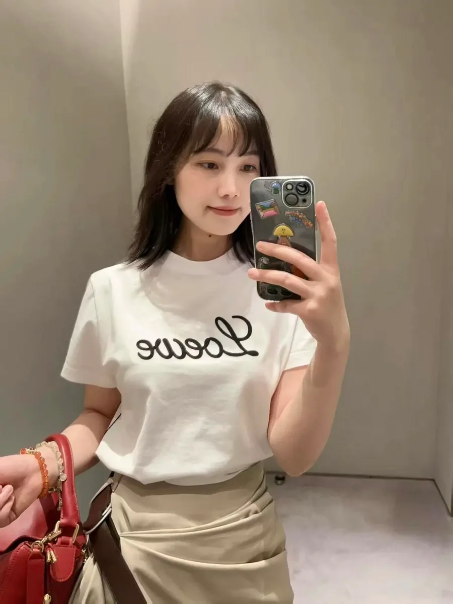 로에베 원형 로고 자수 밴드 루즈핏 코튼 반팔 티셔츠 5