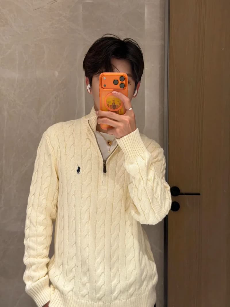 폴로 랄프로렌 케이블 니트 하프집업 스웨터 (오트밀) 4